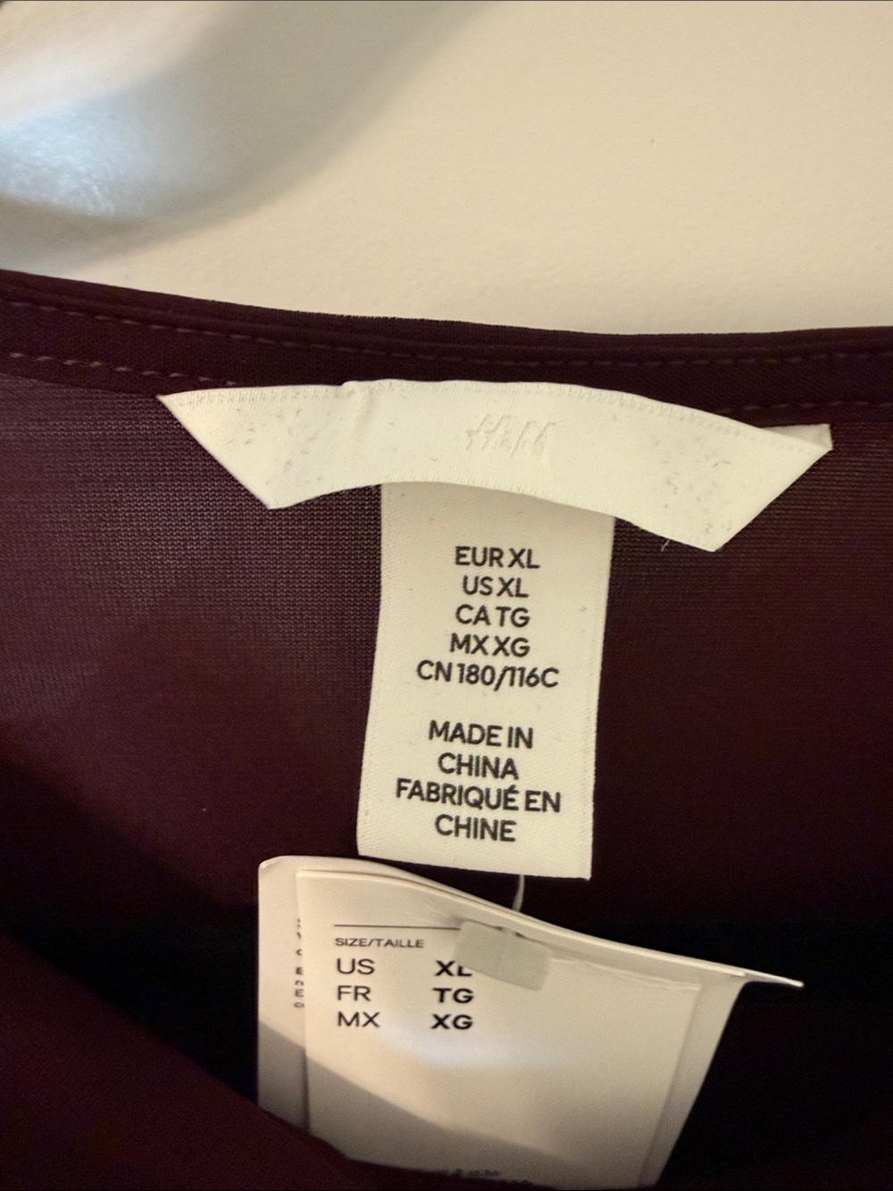 H&M Draped Cowl-Neck Long Sleeve Top in Burgundy XL NWT - Picture 2 of 5